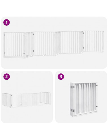 Cancello Cani Porta Pieghevole Bianco 12 Pannelli 640 cm Pioppo