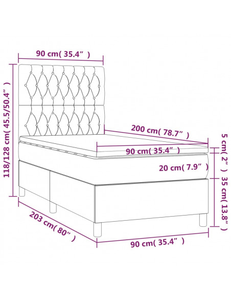 Giroletto a Molle con Materasso Blu Scuro 90x200 cm in Velluto