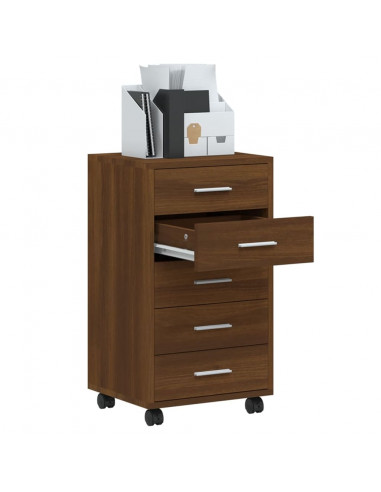 Cassettiera con Ruote rovere marrone in Legno Multistrato