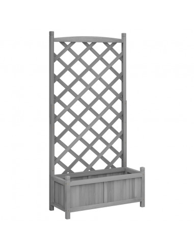 Fioriera con Traliccio Grigia in Legno Massello di Abete