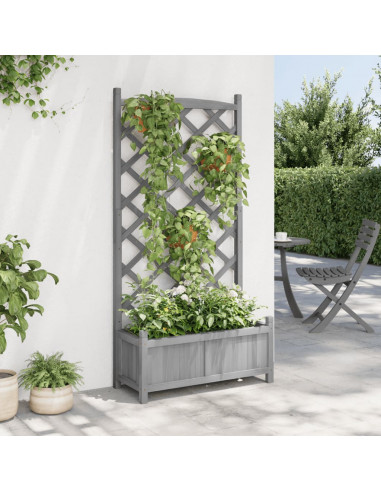 Fioriera con Traliccio Grigia in Legno Massello di Abete