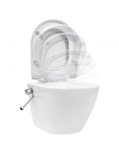 Toilette senza Bordo Sospesa con Funzione Bidet Ceramica Bianca
