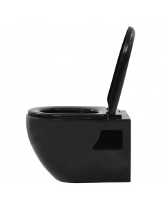 WC a Muro con Sciacquone Nascosto in Ceramica Nera 2
