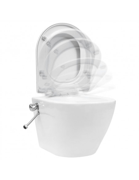 WC a Muro senza Bordo con Sciacquone Nascosto Ceramica Bianco