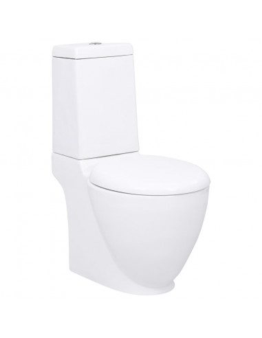 Vaso WC in Ceramica da Bagno Rotondo Base con Scarico Bianco