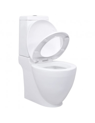 Vaso WC in Ceramica da Bagno Rotondo Base con Scarico Bianco