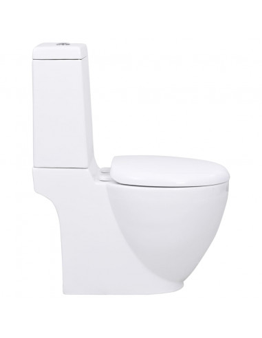 Vaso WC in Ceramica da Bagno Rotondo Base con Scarico Bianco