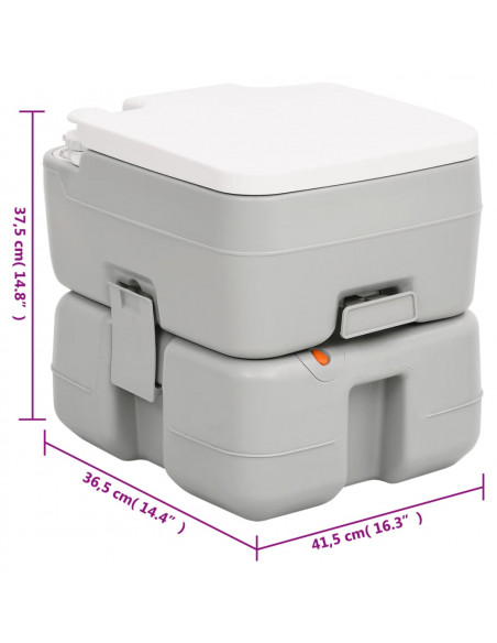 Toilette da Campeggio Portatile Grigia e Bianca 15+10 L in HDPE