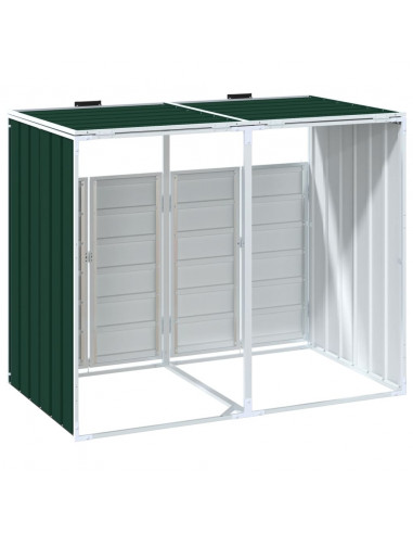 Copribidone con Ruote per 2 Bidoni Verde 144x81x113 cm Acciaio