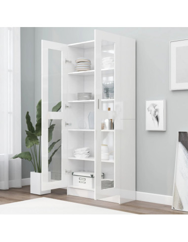Armadietto Vetrina Bianco Lucido 82,5x30,5x185 cm Multistrato