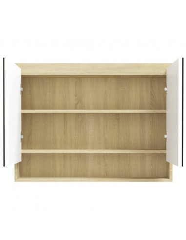 Armadietto Bagno con Specchio 80x15x60cm in MDF Bianco e Rovere