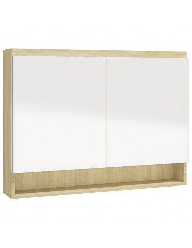 Armadietto Bagno con Specchio 80x15x60cm in MDF Bianco e Rovere
