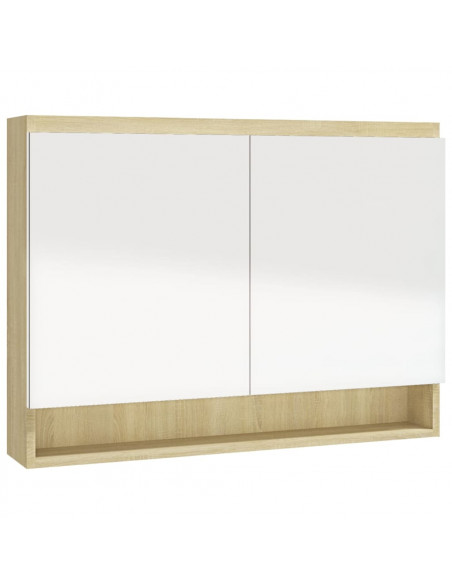 Armadietto Bagno con Specchio 80x15x60cm in MDF Bianco e Rovere