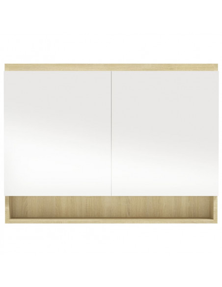 Armadietto Bagno con Specchio 80x15x60cm in MDF Bianco e Rovere