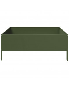 Fioriera Rialzata Giardino Verde Oliva 100x100x25 cm Acciaio
