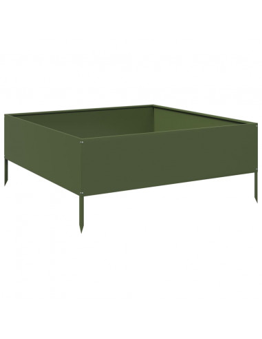 Fioriera Rialzata Giardino Verde Oliva 100x100x25 cm Acciaio