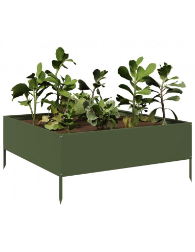 Fioriera Rialzata Giardino Verde Oliva 100x100x25 cm Acciaio