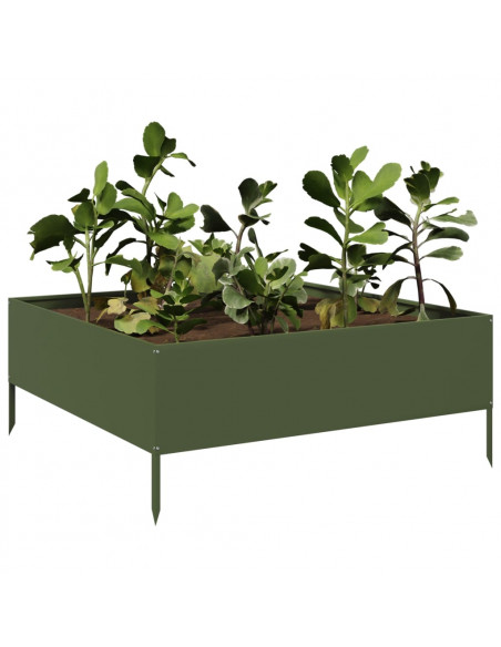 Fioriera Rialzata Giardino Verde Oliva 100x100x25 cm Acciaio