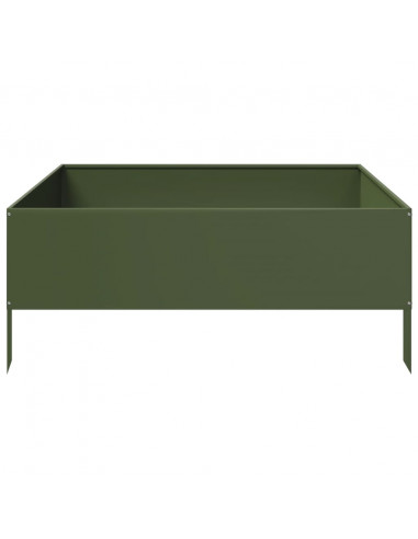 Fioriera Rialzata Giardino Verde Oliva 100x100x25 cm Acciaio