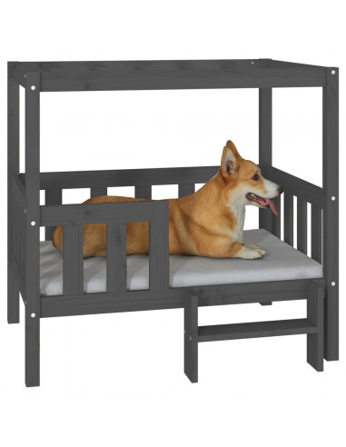 Cuccia per Cani Grigio 95,5x73,5x90cm in Legno Massello di Pino