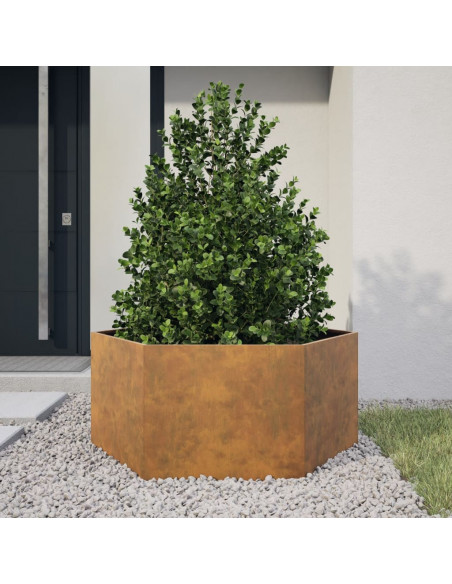 Fioriera da Giardino Esagono 104x90x45 cm in Acciaio Corten