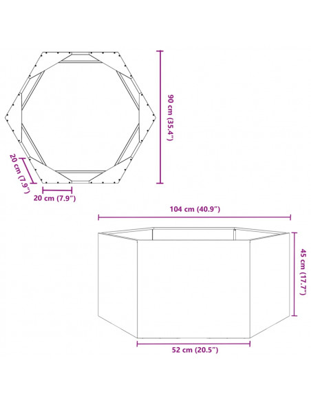 Fioriera da Giardino Esagono 104x90x45 cm in Acciaio Corten