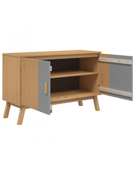 Credenza OLDEN Grigia e Marrone 114x43x73,5 cm Massello di Pino