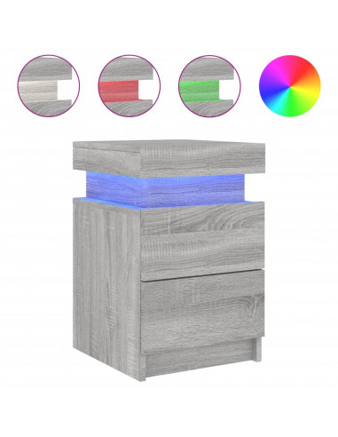 Comodini con Luci LED 2pz Grigio Sonoma 35x39x55 cm