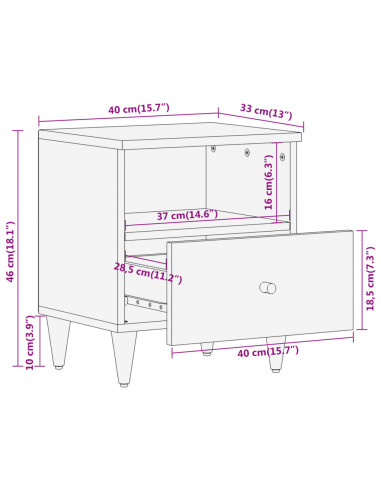 Comodini 2pz 40x33x46 cm in Legno Massello di Mango