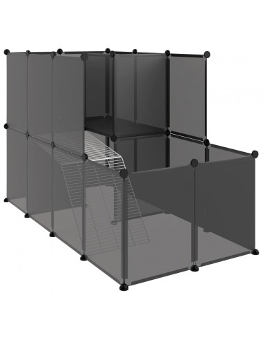 Gabbia per Piccoli Animali Nera 142x74x93 cm in PP e Acciaio