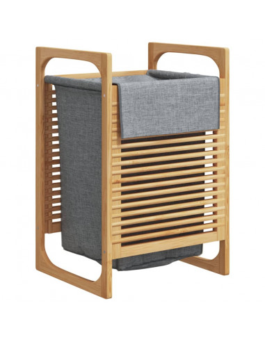 Cesto per il Bucato con Borsa Grigia 32x30x36,5 cm in Bambù