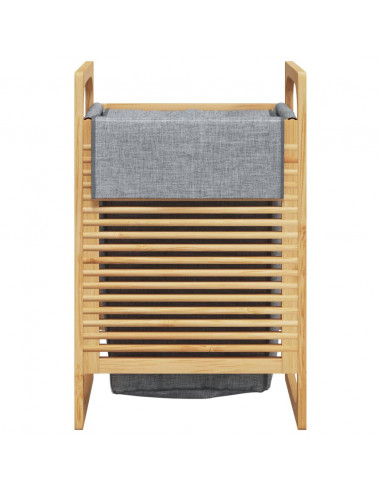 Cesto per il Bucato con Borsa Grigia 32x30x36,5 cm in Bambù