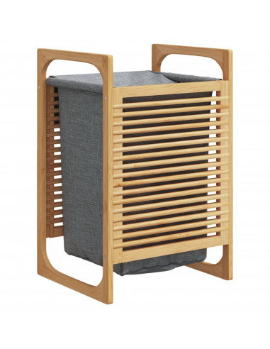 Cesto per il Bucato con Borsa Grigia 32x30x36,5 cm in Bambù