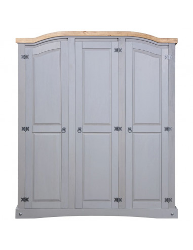 Armadio in Legno di Pino Messicano Corona 3 Ante Grigio