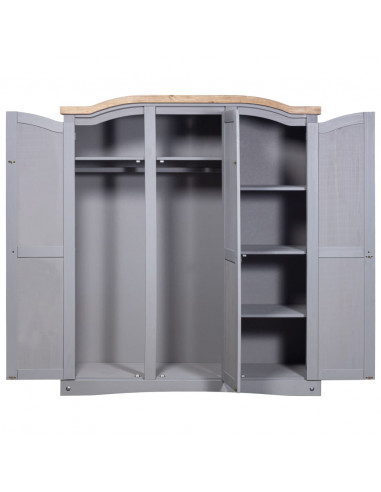 Armadio in Legno di Pino Messicano Corona 3 Ante Grigio