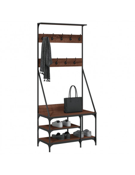 Appendiabiti con Porta Scarpe Rovere Marrone 80x40x184 cm