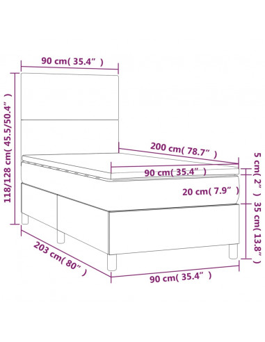 Giroletto a Molle con Materasso Grigio Chiaro 90x200 cm Velluto