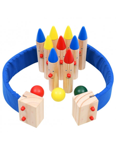 Gioco di Bowling Multicolore in Legno Massello di Pino