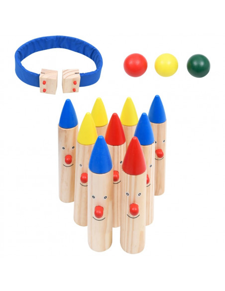 Gioco di Bowling Multicolore in Legno Massello di Pino