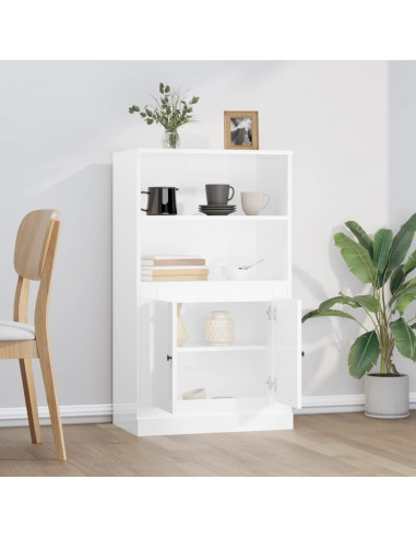 Credenza Bianco Lucido 60x35,5x103,5 cm in Legno Multistrato