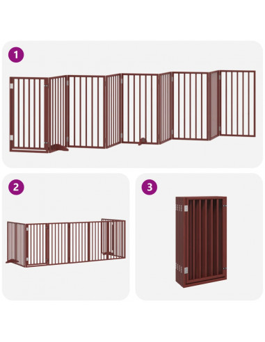Cancello Cani Porta Pieghevole Marrone 9 Pannelli 450cm Pioppo