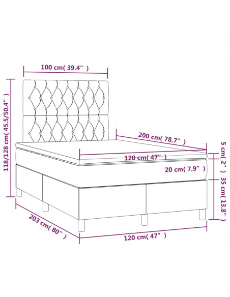 Giroletto a Molle con Materasso Grigio Scuro 120x200 cm Tessuto