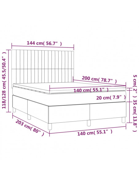 Giroletto a Molle con Materasso Grigio Scuro 140x200 cm Velluto