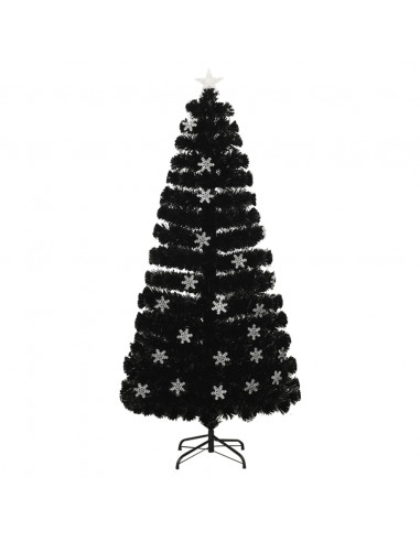 Albero Natale con Fiocchi di Neve a LED Nero 150cm Fibra Ottica