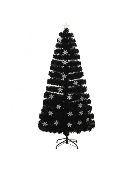 Albero Natale con Fiocchi di Neve a LED Nero 150cm Fibra Ottica