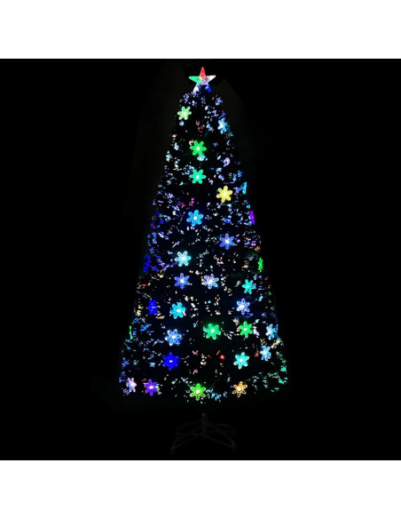 Albero Natale con Fiocchi di Neve a LED Nero 150cm Fibra Ottica