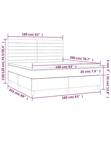 Giroletto a Molle con Materasso Grigio Scuro 160x200 cm Tessuto