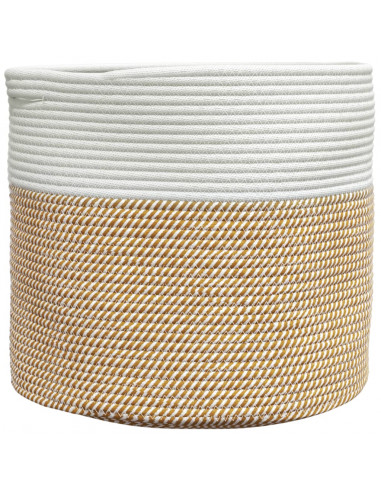 Cestino Portaoggetti Marrone e Bianco Ø40x35 cm in Cotone