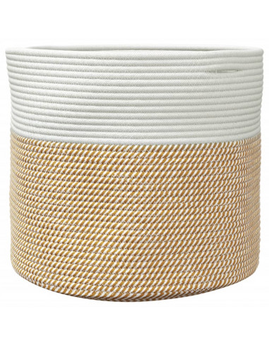 Cestino Portaoggetti Marrone e Bianco Ø40x35 cm in Cotone