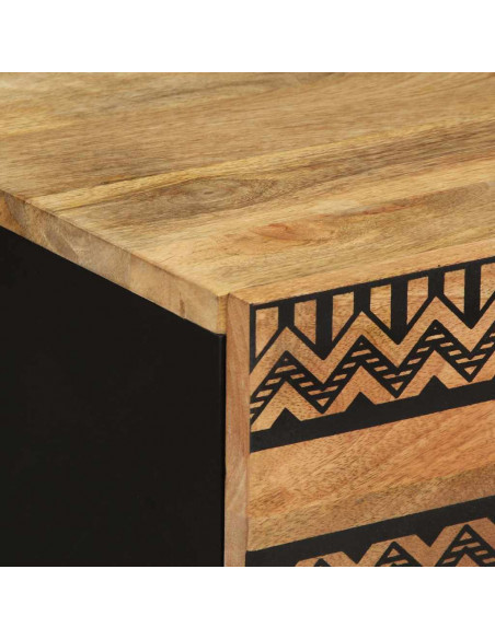 Comodino Nero 50x33x60 cm in Legno Massello di Mango Grezzo